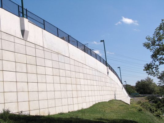 Side View of Ridge Hill Interchange T-Wall Retaining Wall
