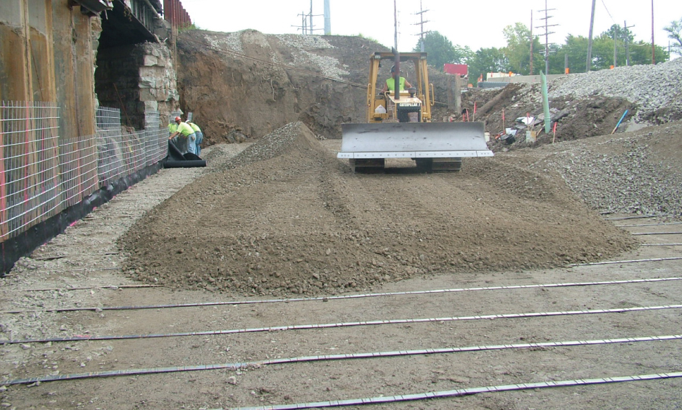 Bulldozer at Construction Site of TerraTrel Wire MSE Wall