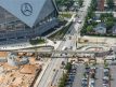 Zoomed Out View of Mercedes-Benz Stadium Northside Drive Pedestrian Bridge
